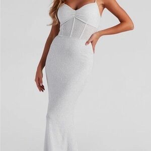 Windsor White Glitter Prom Dress